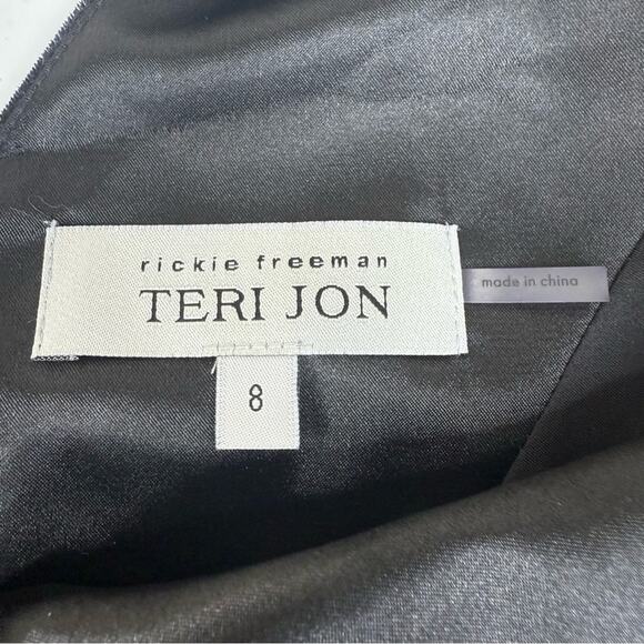 Rickie Freeman for TERI JON Velvet Black and Silver Midi Dress Women's Sz 8 - Picture 14 of 16